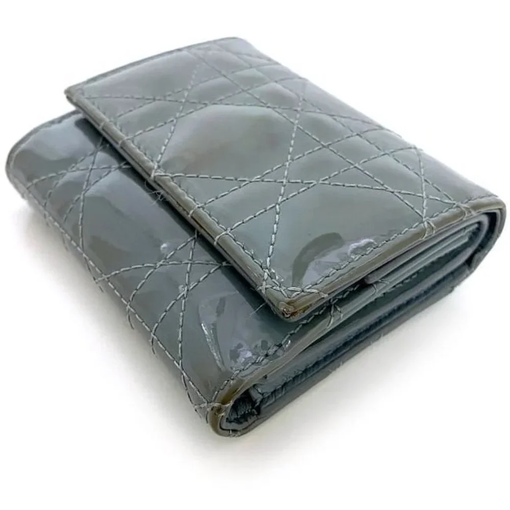 Christian Dior Trifold Wallet Gray Lady Dior Cannage